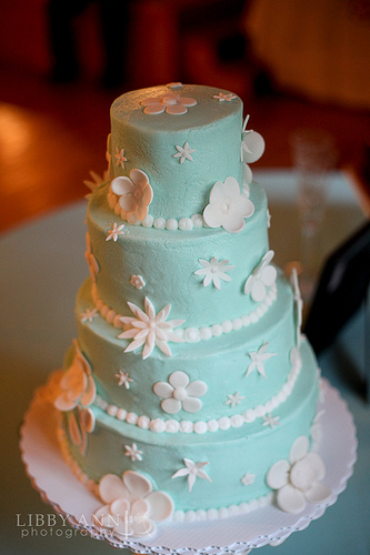 turquoise and yellow wedding cake